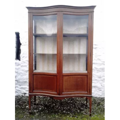 Original antike Edwardian Vitrine, Serpentinenfront, um 1900, Mahagoni und Palisander