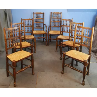 Originales Set acht Essstühle, Eiche, Esche, 1890