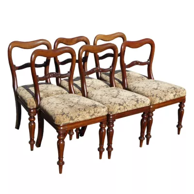Britisches antikes Set 6 viktorianischer Esszimmerstühle, Mahagoni Massivholz, 1860