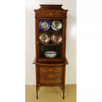 Original Edwardian Intarsien Mahagoni Vitrine von ca. 1900
