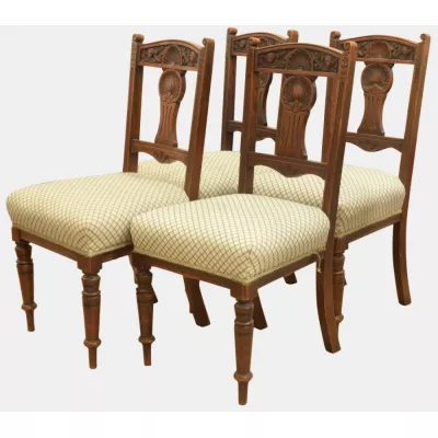 4teilges Set Esszimmerstühle, Edwardian um 1900, Walnuss