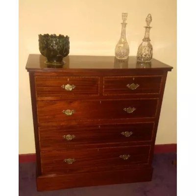 Schöne antike englische Mahagoni Kommode Massivholz original mit Intarsien 1900