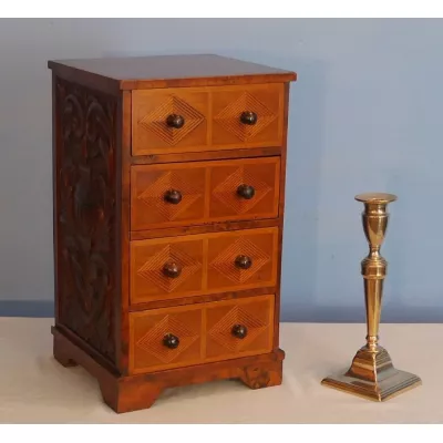 Kleine original englische antike seltene Schmuckkommode massiv mit Intarsien 1930
