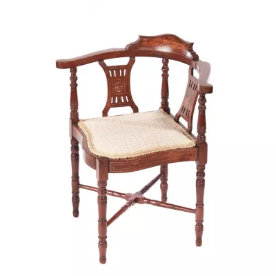 Edwardianischer Mahagoni eingelegter Eckstuhl von ca. 1900