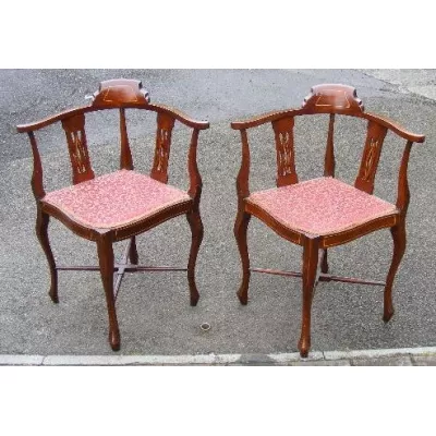 Edwardianisch eingelegte Mahagoni Eckstühle von ca. 1900