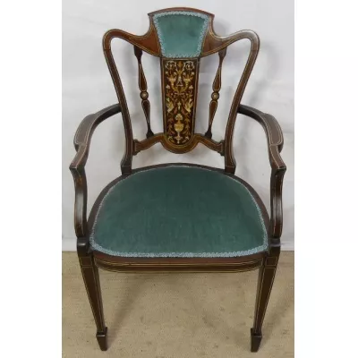 Edwardian Intarsien Mahagoni Salon Sessel von ca. 1900