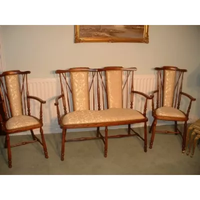 Antikes edwardianisches Sitzmöbel Set Stühle Sitzbank massiv Mahagoni antik 1890
