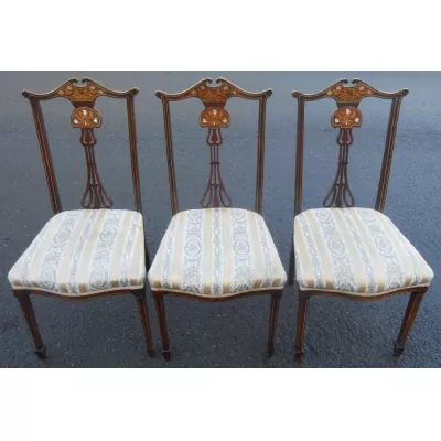 Satz von drei edwardianischen massiven Mahagoni Salon Stühlen Original 1900