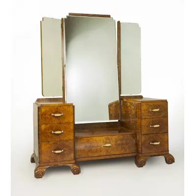 Art-Deco Wurzel Nussbaumholz Frisiertisch von ca. 1920