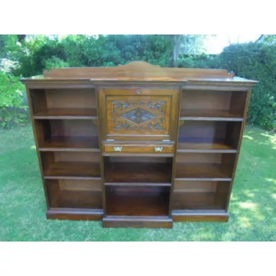 Antiker Nussbaum Breakfront Sekretär in offenem Bücherregal von ca. 1880