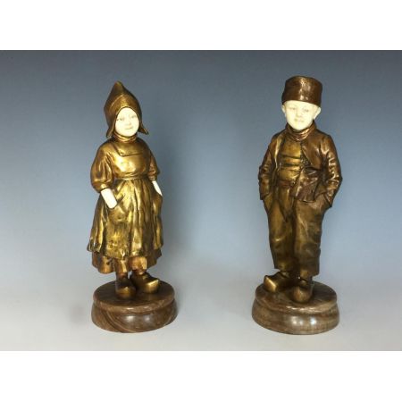 Ein Paar Bronze & Elfenbein holländische Figuren von Joseph Daste von ca. 1910