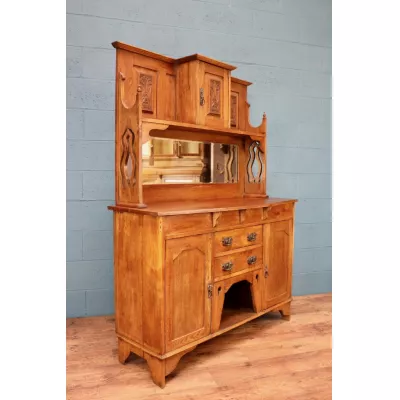 Arts and crafts Eichen Spiegel Sideboard von ca. 1890