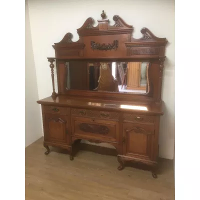 Viktorianisches geschnitztes Sideboard aus Nussbaum mit Spiegelrückseite von ca. 1880