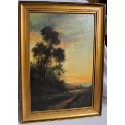 Original antikes Ölgemälde auf Leinwand, Landschaftsmalerei, vergoldeter Rahmen, 1920