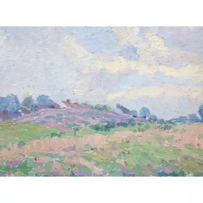 Antikes englisches Ölgemälde, Sommerliche Landschaft, 1920