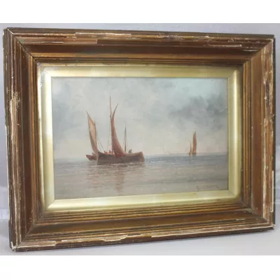 Seelandschaft, Ölgemälde auf Leinwand von E.J.Bladon, Original Edwardian um 1900