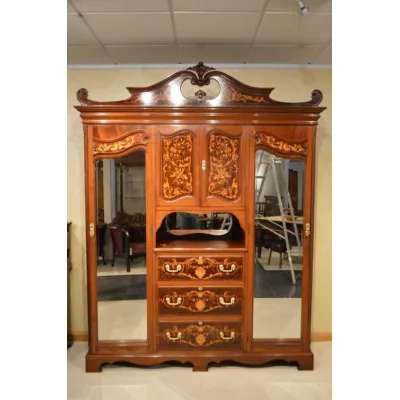 Eine prächtige edwardianische Mahagoni Intarsien Garderobe von Shapland & Petter von Barnstaple von ca. 1900