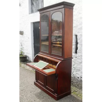 Viktorianisches Zylinder Secretaire Bücherregal aus der 2. Hälfte des 19. JH