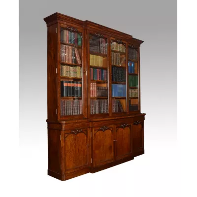 Viktorianischer Mahagoni Breakfront Bücherschrank antik mit Sekretär massiv 1850