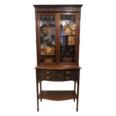 Antike viktorianische Vitrine Bücherschrank Massivholz Mahagoni 1890