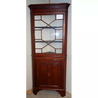 Antike viktorianische Vitrine Eckschrank Eiche massiv 1870