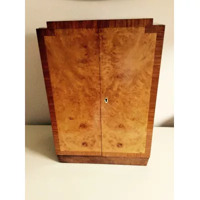 Antikes Art Deco Schmuckschränkchen Schrank Nussbaum Wurzelholz  1920