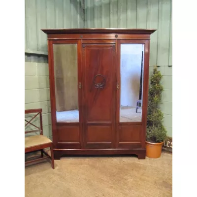 Original antiker edwardianischer Massivholz Mahagoni Kleiderschrank englisch 1900
