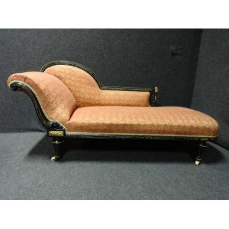 Besondere original viktorianische Chaise Longue Chaiselongue Recamiere Ebenholz Polster 1850