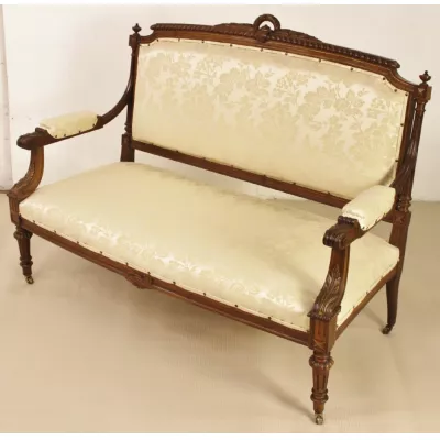 Französische original antike Sitzbank aus Nussbaum von 1890