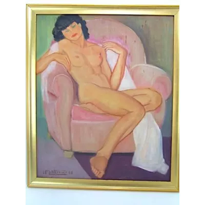 Le verrier. j.p. französisches Aktbild Öl original 1940