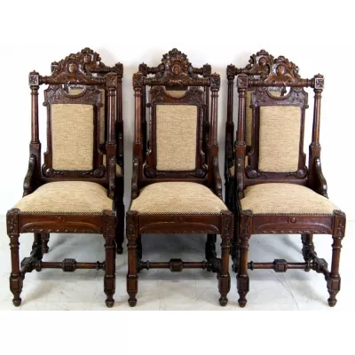 Antikes Set von 6 Landhaus Stühlen Eiche Massivholz ca. 1880