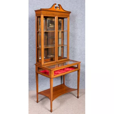 Original antike edwardische massive Mahagoni Bijouterie Vitrine 1890