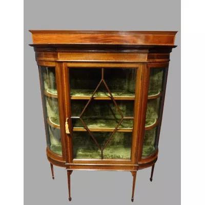 Hochwertige original antike Mahagoni Intarsien Porzellan Vitrine massiv ca. 1910