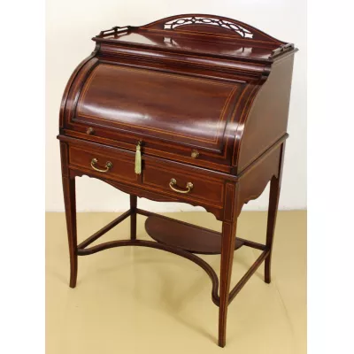 Edwardischer Sekretär Cylinder Desk Mahagoni Massivholz original antik englisch 1900