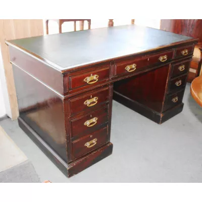 Edwardianischer original Antiker Englischer Großer Mahagoni Pedestal Schreibtisch Massivholz von ca. 1900