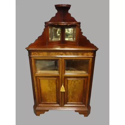 Antike Original Englische Viktorianische Hochwertige Massivholz Mahagoni Eckvitrine ca. 1880