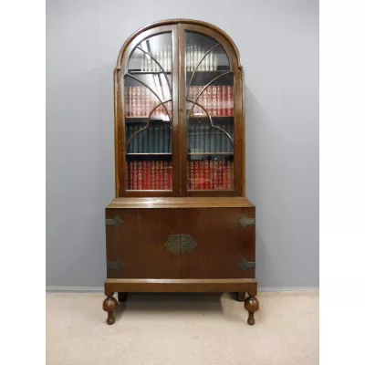 Antikes Originales Englisches Bücherregal aus massivem Eichenholz mit Kuppelform von ca. 1920