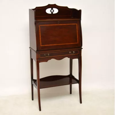 Antiker Original Englischer Edwardischer Intarsien Mahagoni Massivholz Sekretär von ca. 1910