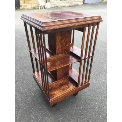 Original Englisches Antikes Arts and crafts drehbares Bücherregal revolving bookcase aus Massivholz von ca. 1900