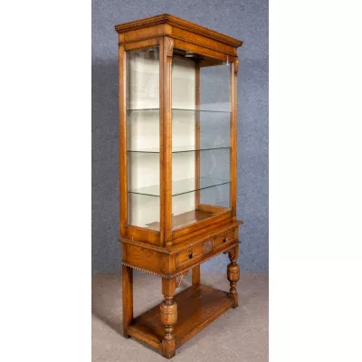 Jakobinische Original Englische Antike Massive Eichen Vitrine von ca. 1920