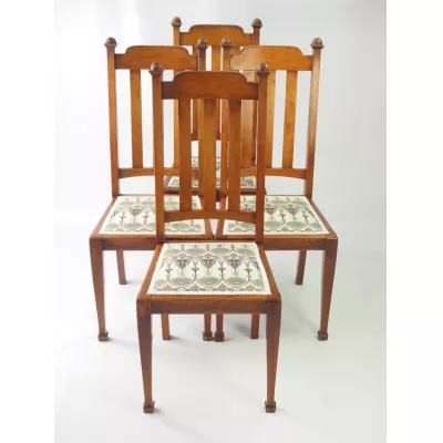 Original Englisches Antikes Set edwardischen arts & crafts 4 Esszimmerstühle aus Massivem Nussbaumholz von ca. 1900