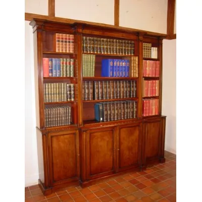 Original Englisches Antikes Massives Mahagoni vier Tür breakfront Bibliotheks Bücherregal im georgianischen Stil von ca. 1890