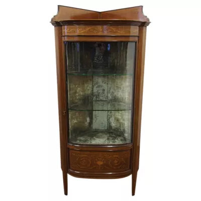 Antike Original Englische Vitrine im Sheraton-Stil aus massivem Mahagoni mit Intarsien von ca. 1900