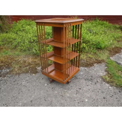 Original Englisches Antikes spät viktorianisches 4 reihiges Drehbücherregal aus massiver Eiche revolving bookcase ca. 1890