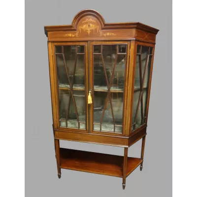 Englische Antike Hübsche Massivholz Mahagoni Intarsien Vitrine von ca. 1910