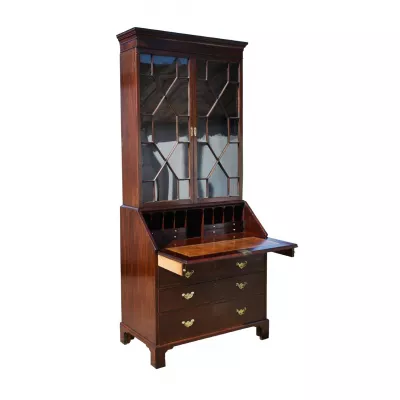 Antikes Englisches Original George III Mahagoni Sekretär mit Bücherregalaufsatz Massivholz bureau bookcase aus dem 18./19.JH