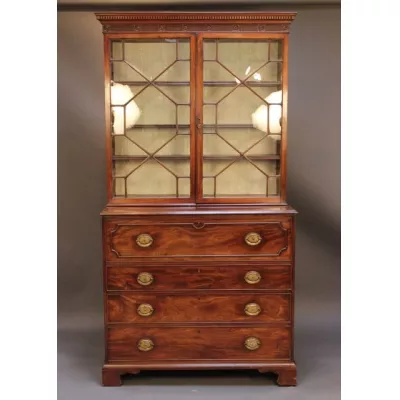 Antiker Original Englischer Georgisches Mahagoni Massivholz Sekretär mit Bücherregalaufsatz bureau bookcase aus dem 18./19.JH