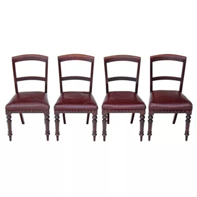 4 Antike Original Englische Viktorianische Stühle Esszimmer aus Mahagoni Massivholz und Leder aus dem späten 19.JH