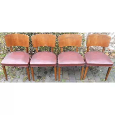 Englischer Satz von vier Art Deko Nussbaum Massivholz Esszimmer Stühlen antik von ca. 1930
