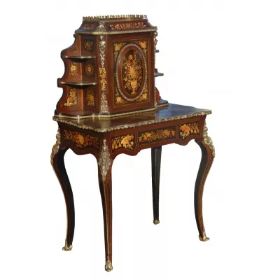 Antiker Englischer Viktorianischer Marquetry bonheur de jour Damenschreibtisch von ca. 1850
